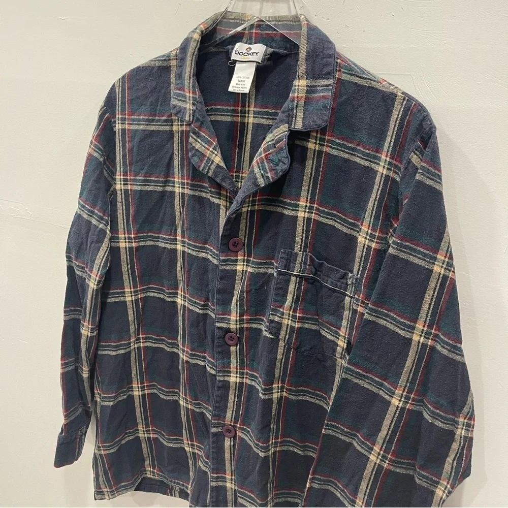 Jockey Classic Flannel Plaid Button Up Shirt Cotton Large